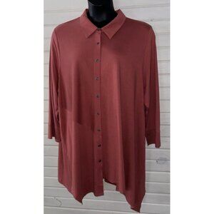 Soft Surroundings Sz PLUS 3X Salmon Red Santa Barbara Button Down Tunic EUC